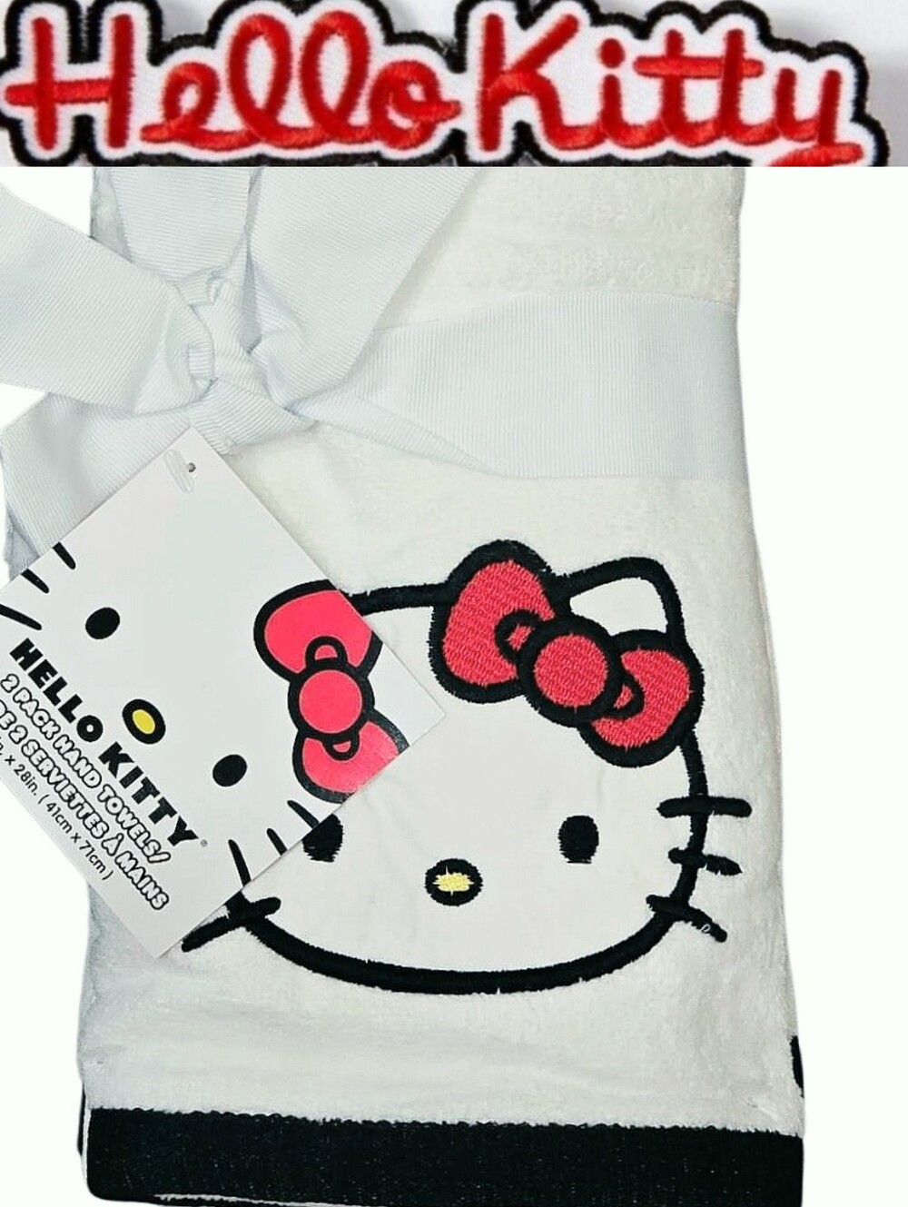 Hello Kitty Logo 2-PK Hand Towels- White
